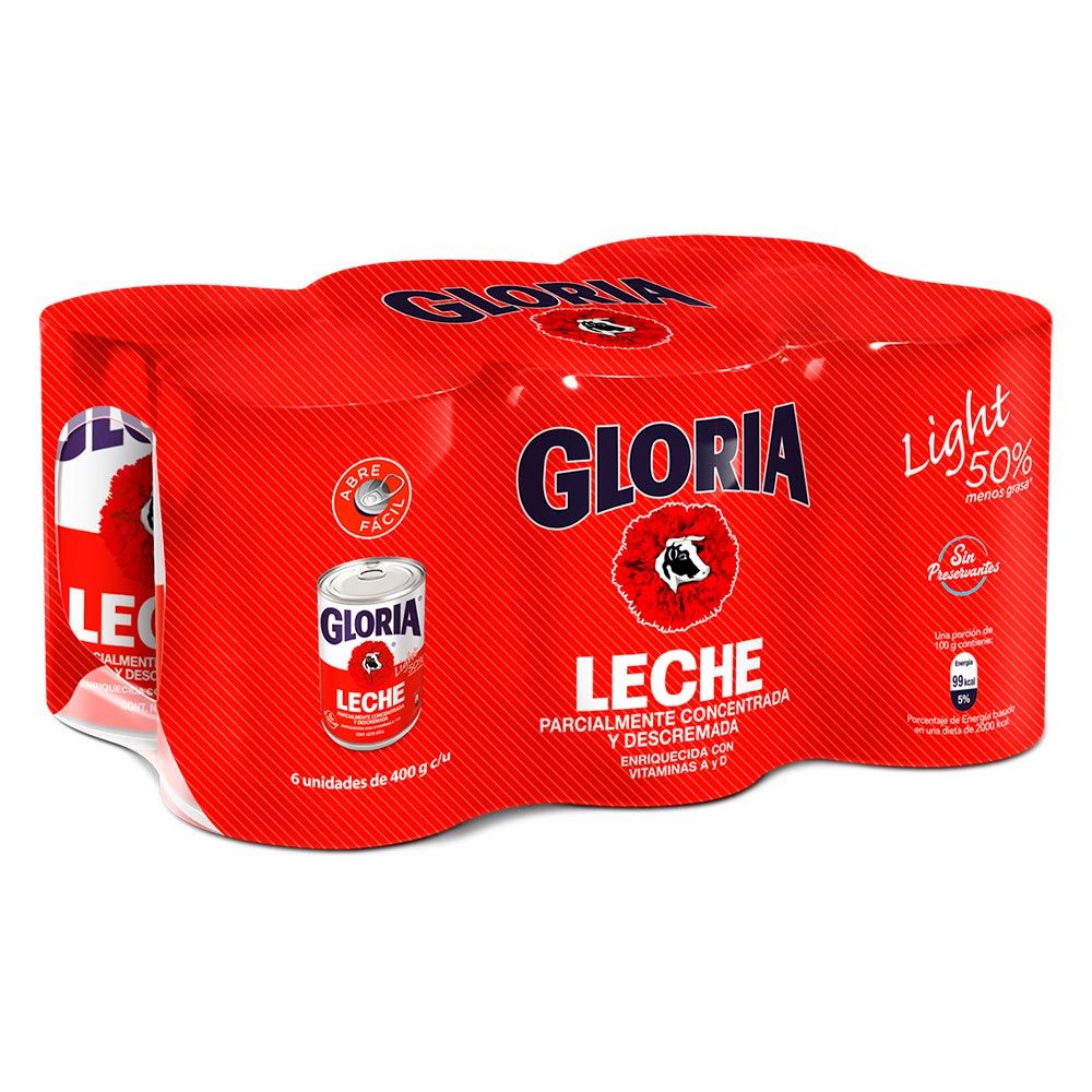 Leche Evaporada Semidescremada Light Gloria Pack De 6 Unid Lata 400 Gr Spidregpe 1028